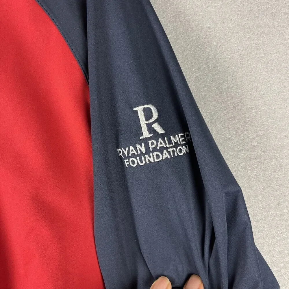 FootJoy FJ Hydroknit Mens Jacket Large Red Blue Long Sleeve 1/4 Zip Golf Logo‎